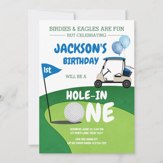 Hole In One Golf Par-tee 1st Birthday Invitation 招待状 (正面)