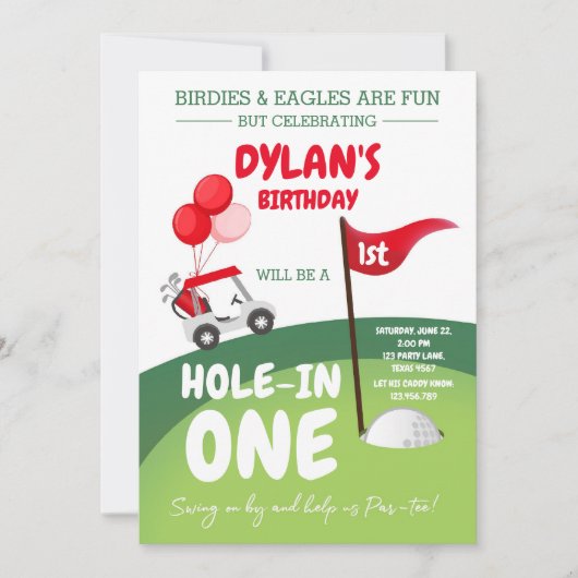Hole In One Golf Par-tee 1st Birthday Invitation 招待状 (正面)