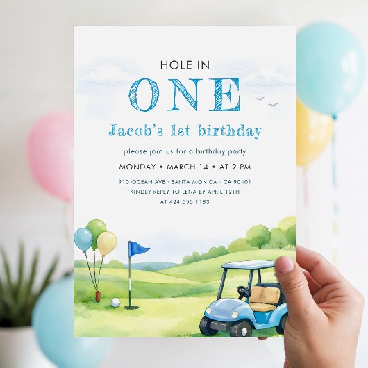 Hole In One Golf Party 1st First Birthday 招待状