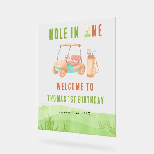 Hole In One Golf Welcome Birthday Party アクリルサイン (傾斜)