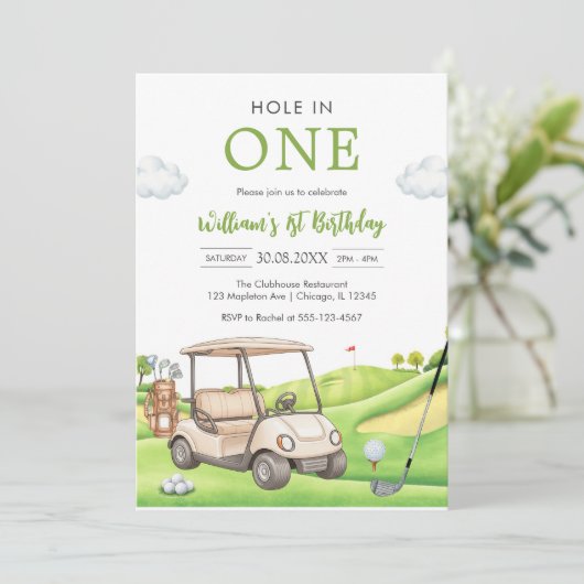 Hole In One Par-tee Golf Boy 1st Birthday Invitati 招待状 (スタンド正面)