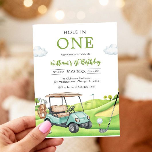 Hole In One Par-tee Golf Boy 1st Birthday Invitati 招待状
