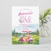 Hole In One Pink 1st Birthday Photo Invitation 招待状 (スタンド正面)