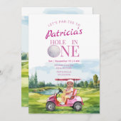 Hole In One Pink 1st Birthday Photo Invitation 招待状 (正面/裏面)