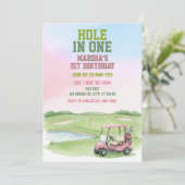 Hole In One, Pink Golf 1st Birthday 招待状 (スタンド正面)