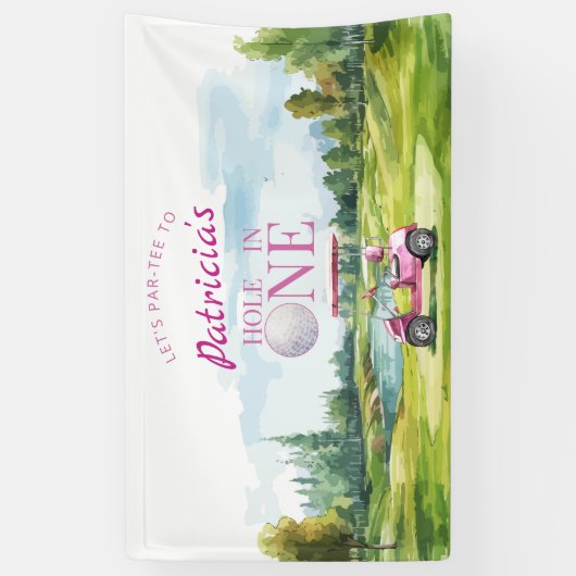Hole In One Pink Golf 1st Birthday 横断幕 (縦)