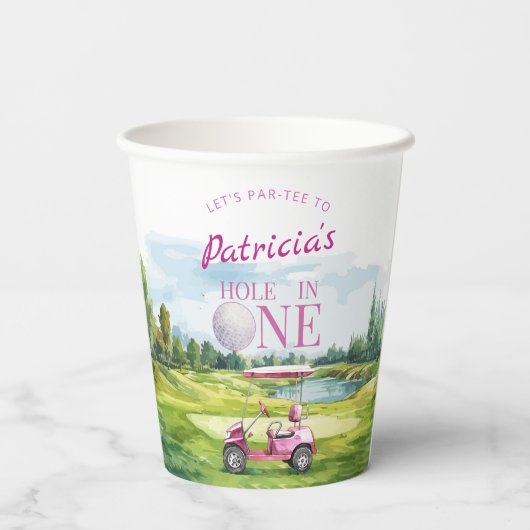 Hole In One Pink Golf 1st Birthday  紙コップ (裏面)