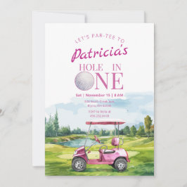 Hole In One Pink Golf 1st Birthday Invitation 招待状