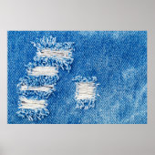 Hole on Denim Jeans. Ripped Destroyed Torn Blue je ポスター (正面)