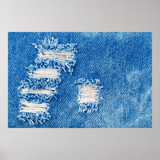 Hole on Denim Jeans. Ripped Destroyed Torn Blue je ポスター (正面)