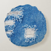 Hole on Denim Jeans. Ripped Destroyed Torn Blue je ラウンドクッション (裏面)