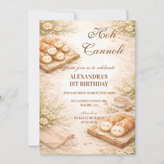 Holi Cannoli Whimsical Bakery 1st Birthday 招待状 (正面)