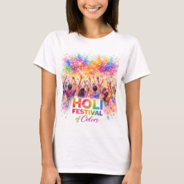 Holi Festival Crowd Celebration Watercolor Art Tシャツ