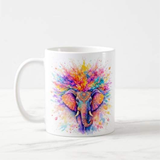 Holi Festival Elephant Watercolor Ceramic Mug コーヒーマグカップ (左)