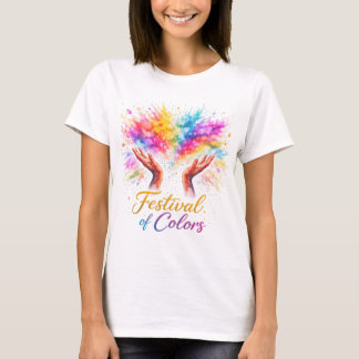 Holi Festival Hands Throwing Colors Watercolor Tシャツ