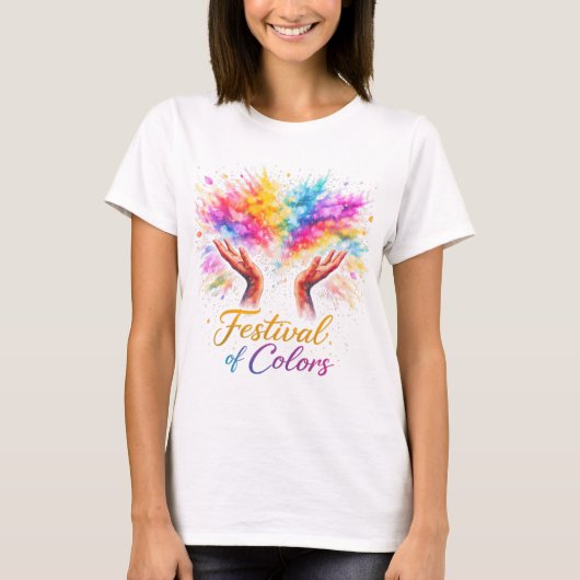 Holi Festival Hands Throwing Colors Watercolor Tシャツ (正面)