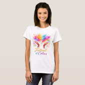Holi Festival Hands Throwing Colors Watercolor Tシャツ (正面フル)