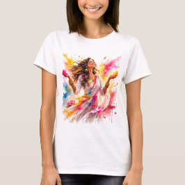 Holi Festival Woman Watercolor Tシャツ