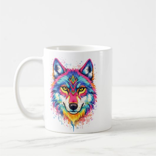Holi Wolf Aquarell Tasse - Blau コーヒーマグカップ (左)