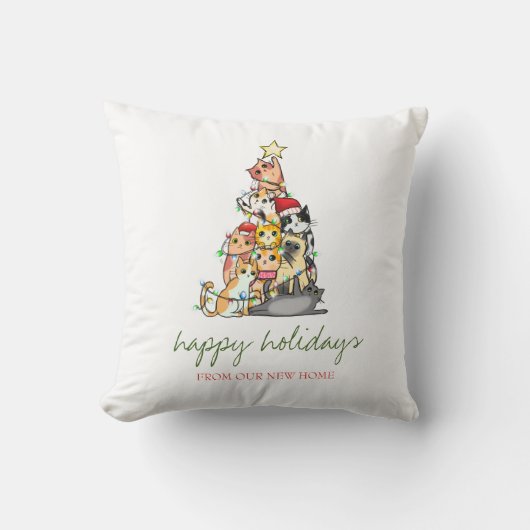 Holiday私たちは移動した、愛らしい猫の松の木 クッション (正面)