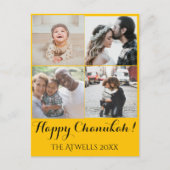 Holiday 4 Photos Happy Chanukah Family Gold シーズンポストカード (正面)
