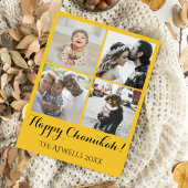 Holiday 4 Photos Happy Chanukah Family Gold シーズンポストカード