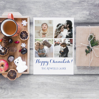 Holiday 4 Photos Happy Chanukah Family White シーズンポストカード