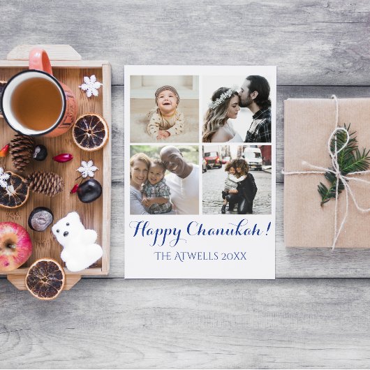 Holiday 4 Photos Happy Chanukah Family White シーズンポストカード
