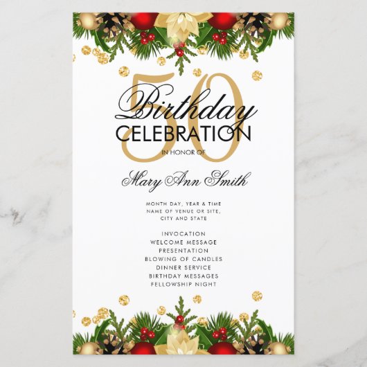 Holiday 50th Birthday Partyプログラム金ゴールド（メニュー付） (正面)