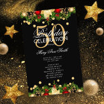 Holiday 50th Birthday Partyプログラム金ゴールド（メニュー付） チラシ<br><div class="desc">クリスマスエレガントデコレーションとグリッター紙吹雪と金ゴールド文字付きの休日「バースデーパーティプログラム」のカスタムデザイン。</div>