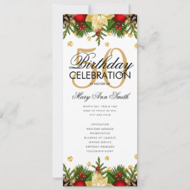 Holiday 50th Birthday Partyプログラム金ゴールド（メニュー付） 招待状