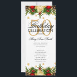 Holiday 50th Birthday Partyプログラム金ゴールド（メニュー付） 招待状<br><div class="desc">クリスマスエレガントデコレーションとグリッター紙吹雪と金ゴールド文字付きの休日「バースデーパーティプログラム」のカスタムデザイン。</div>