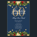 Holiday 60th Birthday Partyプログラム金ゴールドネイビーメニュー<br><div class="desc">休日エレガント「バースデーパーティープログラム」デザインとクリスマス装飾とグリッター紙吹雪で海軍の文字付きカスタム。</div>