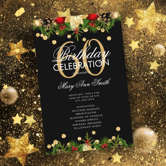 Holiday 60th Birthday Partyプログラム金ゴールド（メニュー付）