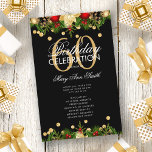 Holiday 60th Birthday Partyプログラム金ゴールド（メニュー付） チラシ<br><div class="desc">クリスマスエレガントデコレーションとグリッター紙吹雪と金ゴールド文字付きの休日「バースデーパーティプログラム」のカスタムデザイン。</div>