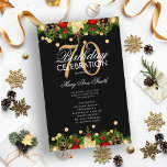 Holiday 70th Birthday Partyプログラム金ゴールド（メニュー付）<br><div class="desc">クリスマスエレガントデコレーションとグリッター紙吹雪と金ゴールド文字付きの休日「バースデーパーティプログラム」のカスタムデザイン。</div>