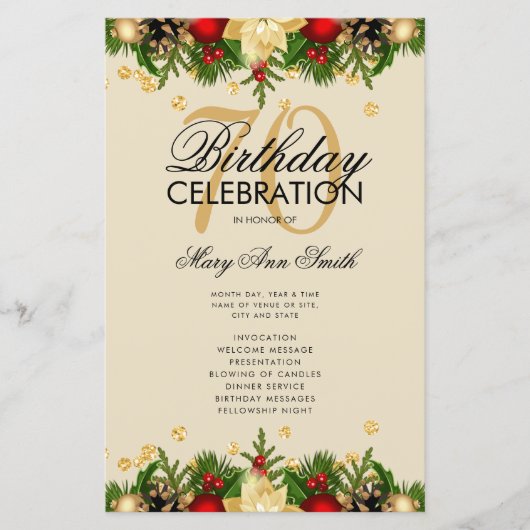 Holiday 70th Birthday Partyプログラム金ゴールド（メニュー付） (正面)