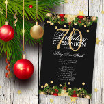 Holiday 70th Birthday Partyプログラム金ゴールド（メニュー付） チラシ<br><div class="desc">クリスマスエレガントデコレーションとグリッター紙吹雪と金ゴールド文字付きの休日「バースデーパーティプログラム」のカスタムデザイン。</div>