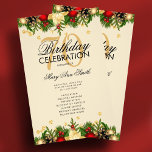 Holiday 70th Birthday Partyプログラム金ゴールド（メニュー付） チラシ<br><div class="desc">クリスマスエレガントデコレーションとグリッター紙吹雪と金ゴールド文字付きの休日「バースデーパーティプログラム」のカスタムデザイン。</div>
