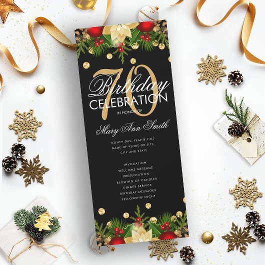 Holiday 70th Birthday Partyプログラム金ゴールド(メニュー付) 招待状