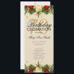 Holiday 70th Birthday Partyプログラム金ゴールド（メニュー付） 招待状<br><div class="desc">クリスマスエレガントデコレーションとグリッター紙吹雪と金ゴールド文字付きの休日「バースデーパーティプログラム」のカスタムデザイン。</div>
