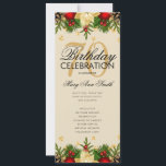 Holiday 70th Birthday Partyプログラム金ゴールド（メニュー付） 招待状<br><div class="desc">クリスマスエレガントデコレーションとグリッター紙吹雪と金ゴールド文字付きの休日「バースデーパーティプログラム」のカスタムデザイン。</div>
