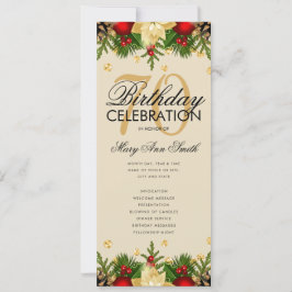 Holiday 70th Birthday Partyプログラム金ゴールド（メニュー付） 招待状