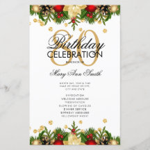 Holiday 80th Birthday Partyプログラム金ゴールド（メニュー付）