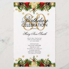 Holiday 80th Birthday Partyプログラム金ゴールド（メニュー付） チラシ