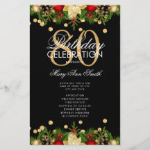 Holiday 80th Birthday Partyプログラム金ゴールド（メニュー付）