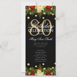 Holiday 80th Birthday Partyプログラム金ゴールド（メニュー付） 招待状