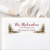 Holiday Address Label with Pine Branches and Bow ラベル (インサイチュ)