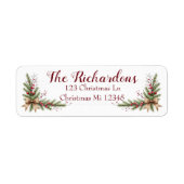 Holiday Address Label with Pine Branches and Bow ラベル (正面)