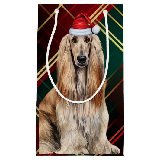 Holiday Afghan Hound Dog Holiday Plaid Christmas スモールペーパーバッグ (正面)
